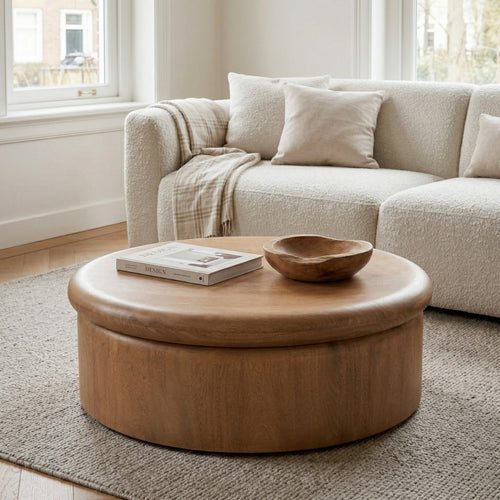 DÉJA Living Salontafel Rota - Rond Naturel Mangohout - 90x90x31cm