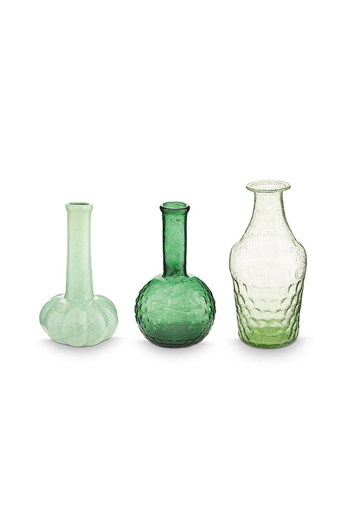 Pip Studio - Bloemenvaas - Groen - Glazen - Set van 3 vazen