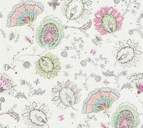 Livingwalls behang bloemmotief wit, roze en groen - 53 cm x 10.05 m - AS-388991 - vtwonen shop