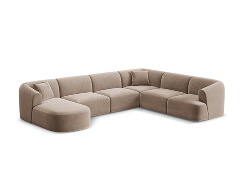 Cosmopolitan Design Modulaire panoramische hoekbank links Campi 7-zits, flueel donkerbeige - 255x330x70cm