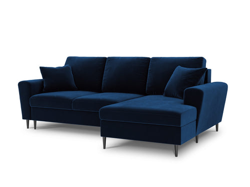 Cosmopolitan Design Converteerbare hoekbank rechts met opbergdoos Kyoto 4-zits, flueel, koningsblauw - 145x241x88cm