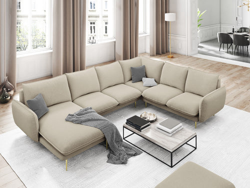 Cosmopolitan Design Panoramische hoekbank rechts Vienna 7-zits, structurele stof, beige - 235x330x95cm