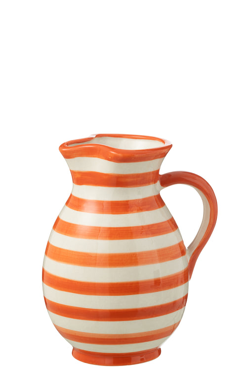J-Line kruik Granada Stripes - keramiek - wit/oranje - medium - vtwonen shop