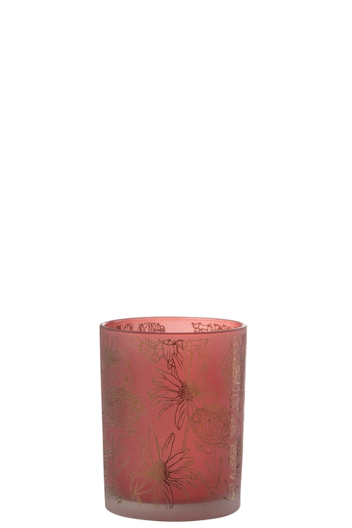 J-Line windlicht bloemen - glas - mat rood/goud - medium