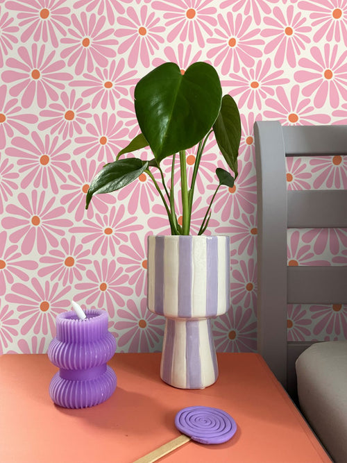 ESTAhome behang madeliefjes roze en oranje - 53 cm x 10.05 m - 131149