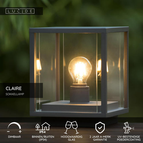 Lucide sokkellamp CLAIRE - 1xE27 - Antraciet