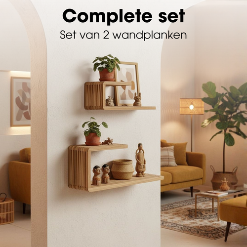 Mica Decorations Josha Wandplank Zwevend - Zwevende Boekenplank Set van 2 - 80 x 21 x 20 cm - Wandplank Hout Gerecycled - Onzichtbaar Ophangsysteem -