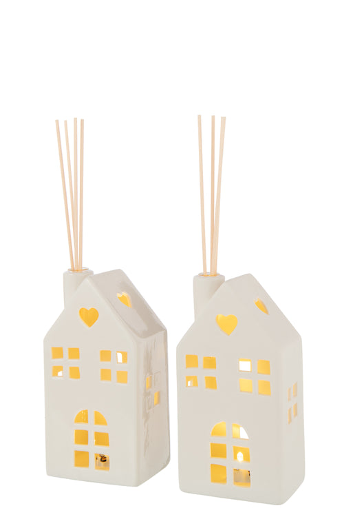J-Line vaas Huis - keramiek - wit - 2 stuks - LED