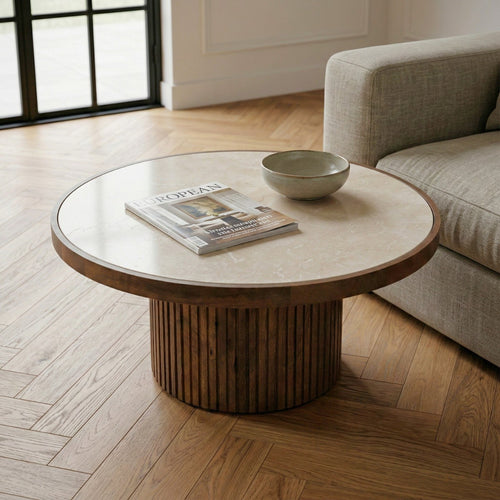 DÉJA Living Salontafel Tervo - Donkerbruin Marmer - Ø80cm