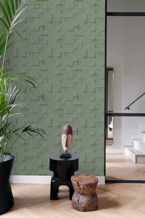 Origin Wallcoverings behang 3D kubussen vergrijsd groen - 50 x 900 cm - 347898 - vtwonen shop