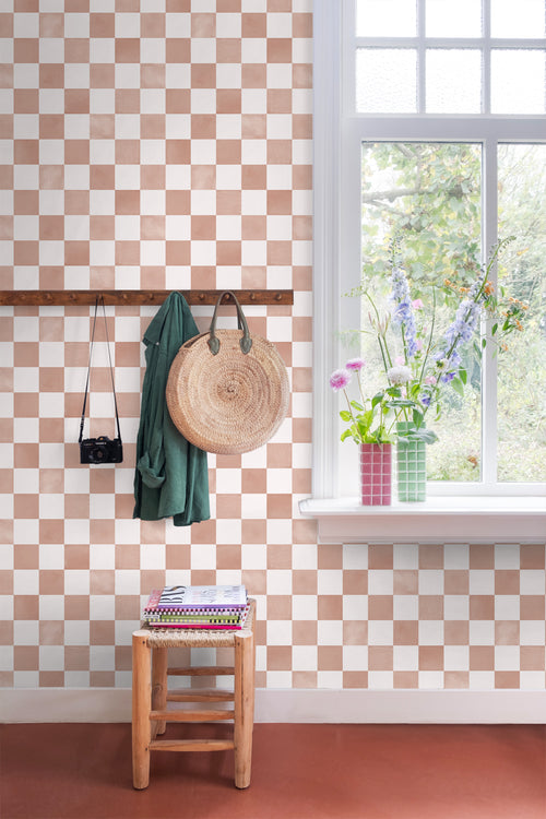 ESTAhome behang geblokt motief bruin en wit - 50 x 900 cm - 131289 - vtwonen shop