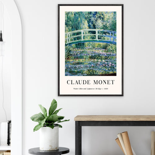 Artfulprints Poster met Lijst Claude Monet - Water lilies and Japanese bridge   - A4 21x29.7 cm - Groen