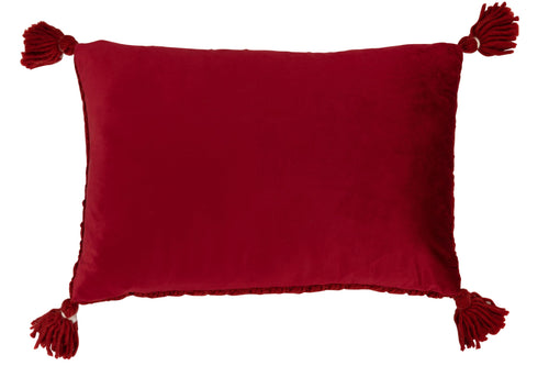 J-Line kussen Gehaakt Kwast Acryl - polyester - rood