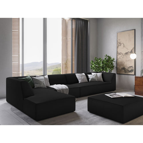 Cosmopolitan Design - Modulaire hoekbank links Siena 5-zits, structurele stof zwart - 180x366x69cm