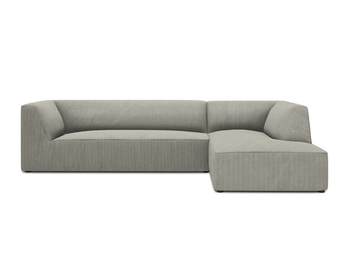 Micadoni - Rechter hoekbank "Ruby" 4 zitplaatsen, ribfluwelen, lichtgrijs - 180x273x69cm