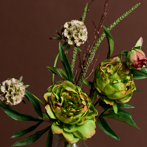 Sia Deco - Samenstelling van pioenen en scabiosa's - Groen - Polyester - H45 - vtwonen shop