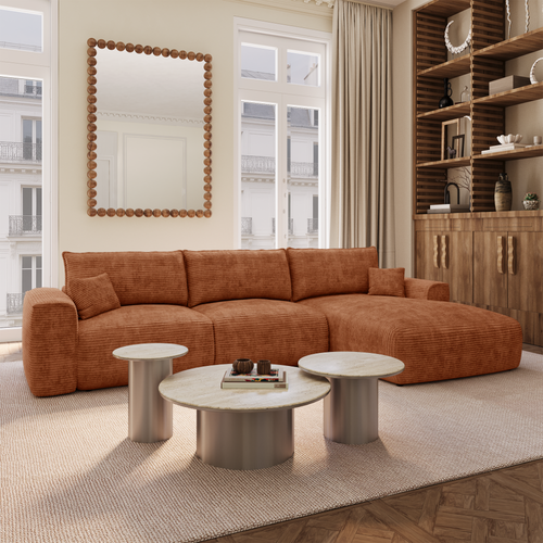 Premium Interiors - Rechthoekige hoekbank met slaapfunctie en opbergruimte COMO - corduroy terracotta 297cm