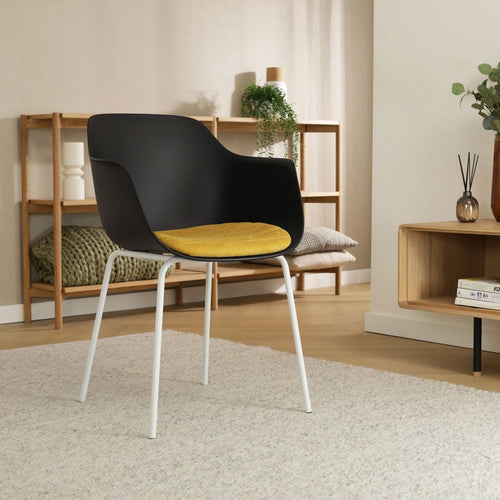 Nolon Nora-Liz Eetkamerstoel Zwart - Okergeel Kussen - Witte Poten - vtwonen shop
