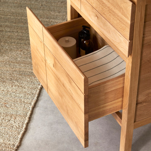 Tikamoon Massief eikenhouten en keramisch badkamermeubel 60 cm - Naturel