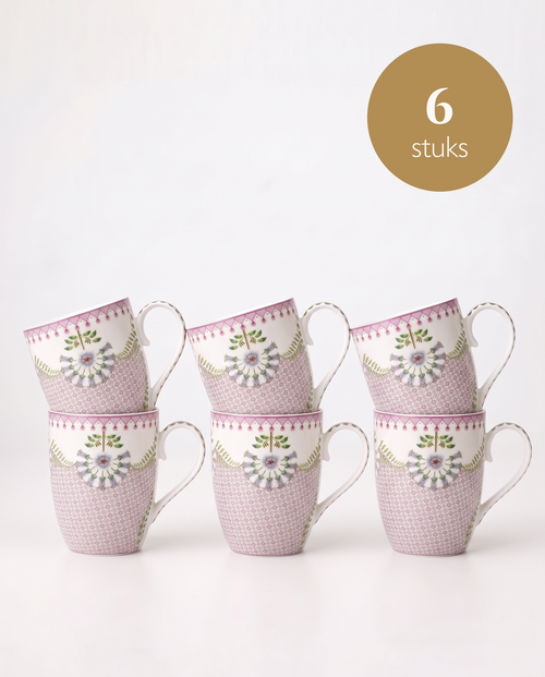 Pip Studio - Grote Mokken - Lily & Lotus - Tiles - Lila - Set van 6