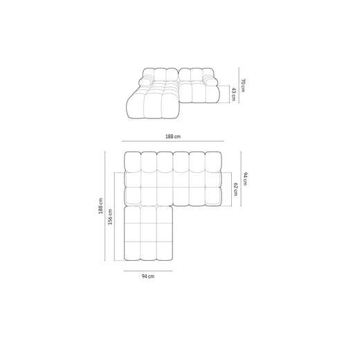 Cosmopolitan Design - Modulaire bank Cortina 3-zits, flueel koningsblauw - 188x188x70cm