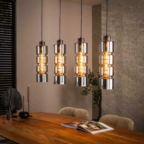Giga Meubel Hanglamp Cylinder - Chroom Glas - 4-Lichts - 105x12x150cm