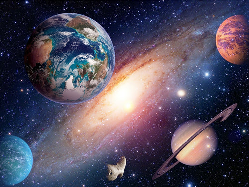 Sanders & Sanders fotobehang planeten in de ruimte blauw, paars en oranje - 375 x 270 cm - 600546
