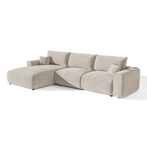 Premium Interiors - Linkshoekbank met snelle uitklapfunctie COMO - bouclé-stof beige 300cm