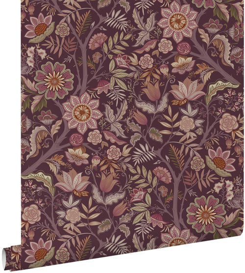 ESTAhome behang vintage bloemen aubergine paars - 50 x 900 cm - 131336 - vtwonen shop