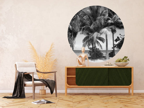 Sanders & Sanders zelfklevende behangcirkel tropisch landschap met palmbomen zwart wit Ø 140 cm 601133