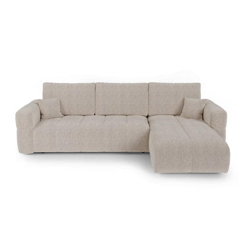 Premium Interiors - Rechthoekige hoekbank met slaapfunctie en opbergruimte VIBE - zacht aanvoelende geweven stof beige 286cm