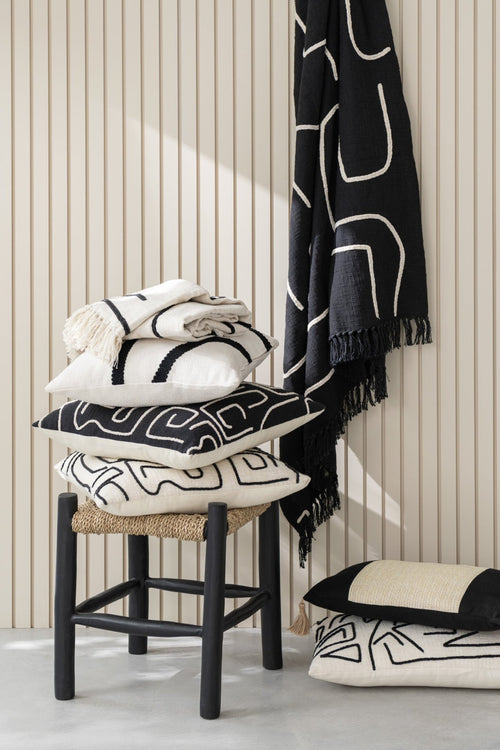 J-Line plaid Strepen/Bogen - katoen - zwart/wit - 180 x 130 cm