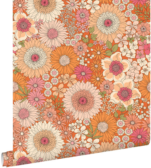 ESTAhome behang retro bloemen oranje en roze - 53 cm x 10.05 m - 131315