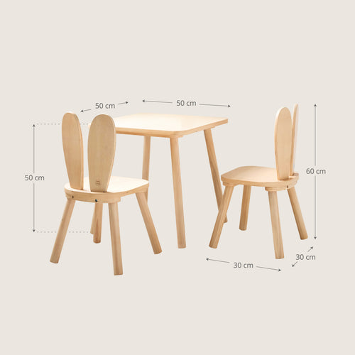 Petite Amélie Kindertafel met 2 stoeltjes Konijn – Naturel – Massief houten poten – Kindvriendelijke afwerking - vtwonen shop