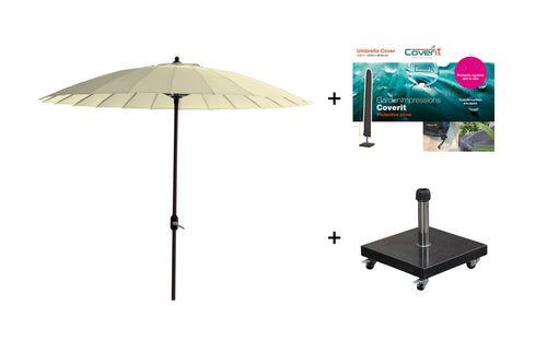 Set ronde Manilla parasol - met voet en hoes - 250 cm - Ecru