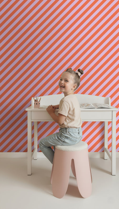 ESTAhome behang strepen lila paars en oranje - 53 cm x 10.05 m - 139956