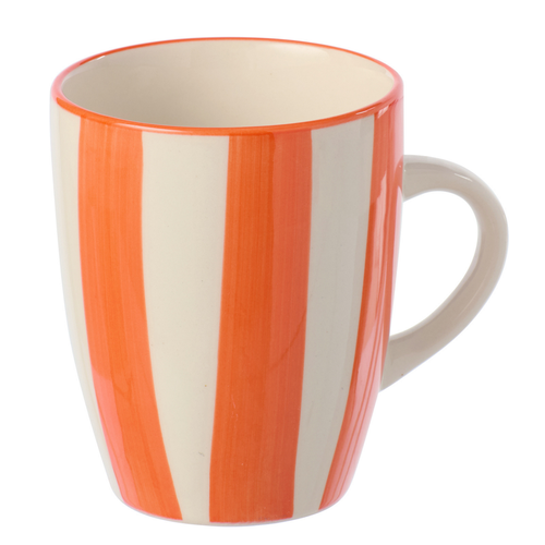J-Line mok Gestreept - keramiek - oranje/wit - 6 stuks