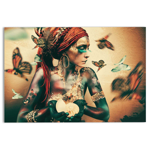 Reinders Bohemian Butterfly Goddess glasschilderij -  oranje - woonkamer - 78x116cm