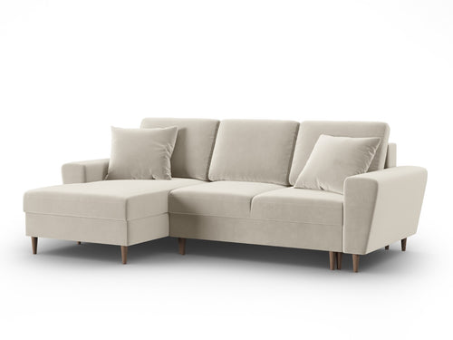 Cosmopolitan Design Uitklapbare hoekbank links met opbergdoos Kyoto 4-zits, flueel lichtbeige - 145x241x88cm