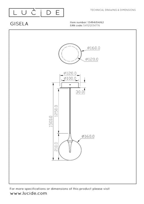 Lucide hanglamp GISELA - Geïntegreerde LED - Amber