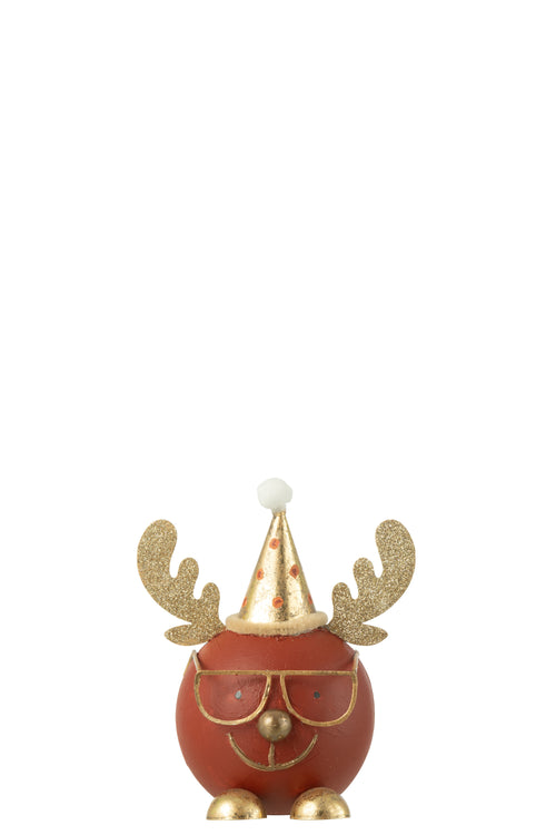 J-Line kerstfiguur Rendier Rond kop + Bril - metaal - roest/goud - small