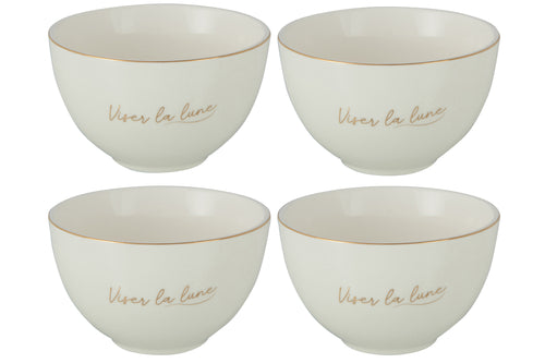 J-Line kom 'Viser La Lune' - porselein - wit/goud - small - 4 stuks - vtwonen shop