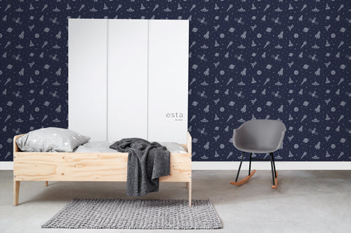 ESTAhome behang planeten in de ruimte donkerblauw - 50 x 900 cm - 139463 - vtwonen shop