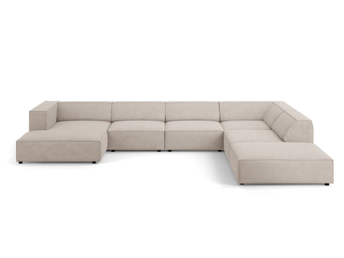 Cosmopolitan Design Panoramische hoekbank rechts Arendal 7-zits, chenille met ribbeleffect, donkerbeige - 262x364x70cm