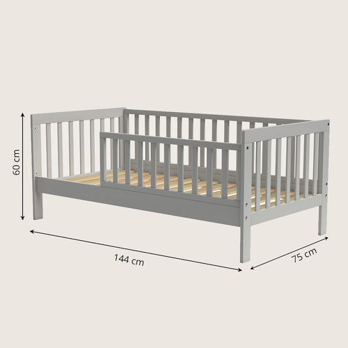 Petite Amélie Peuterbed Plume – 70x140 cm – Grijs – Met uitvalbescherming – Flexibel zijhekje - vtwonen shop