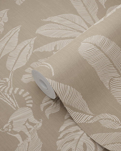 ESTAhome behang apen en jungle bladeren taupe - 50 x 900 cm - 139864
