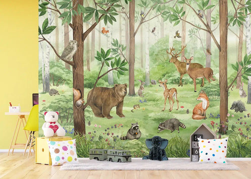 Sanders & Sanders fotobehang bosdieren groen en bruin - 375 x 270 cm - 601436