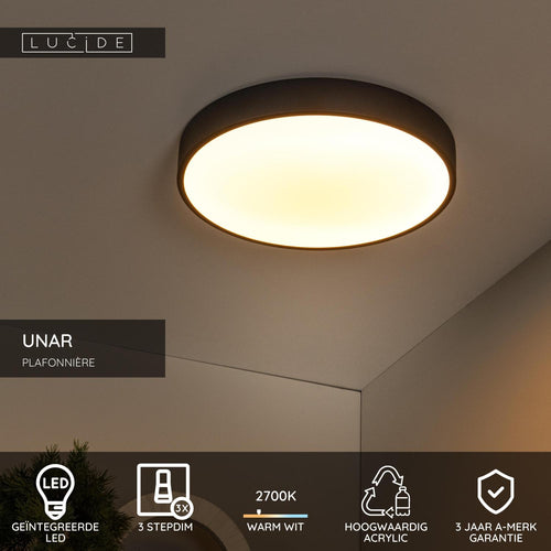 Lucide plafonnière UNAR - Geïntegreerde LED - Zwart