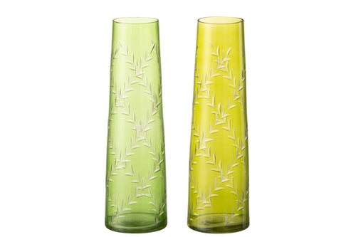 J-Line vaas Bladeren - glas - groen - large - 2 stuks - 24 cm hoog - vtwonen shop