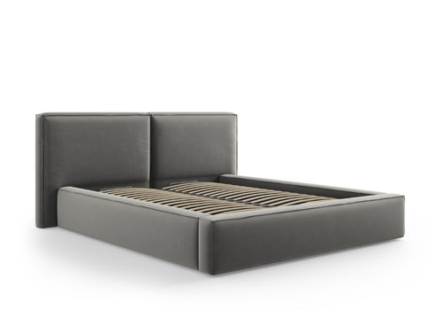 Micadoni Opbergbed met hoofdeinde Jodie 160x200cm, flueel, lichtgrijs - 228x214x108cm